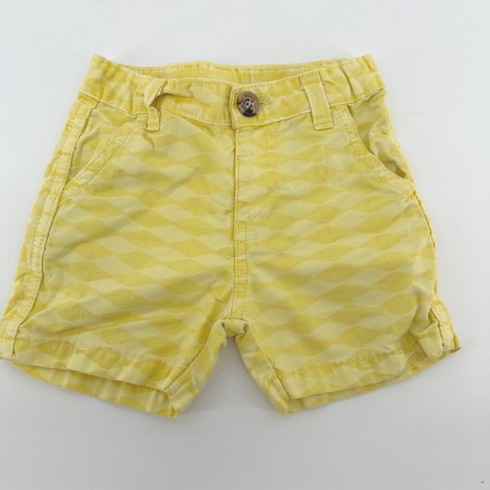 Milon Kids Yellow Geometric Diamond Print Cotton Shorts Size 6 Months